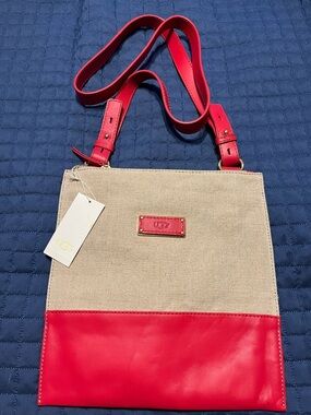 UGG Beige Canvas and Red Leather Shoulder Bag